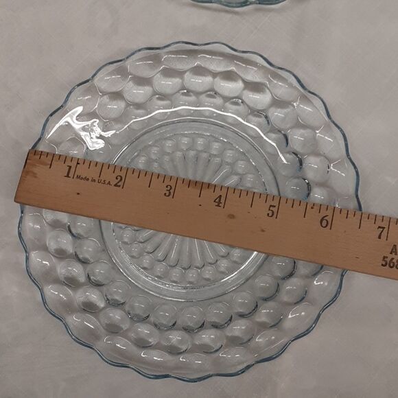 ANCHOR HOCKING BUBBLE SAPPHIRE BLUE - 6 pc set plates, saucer, bowls - Picture 3 of 11